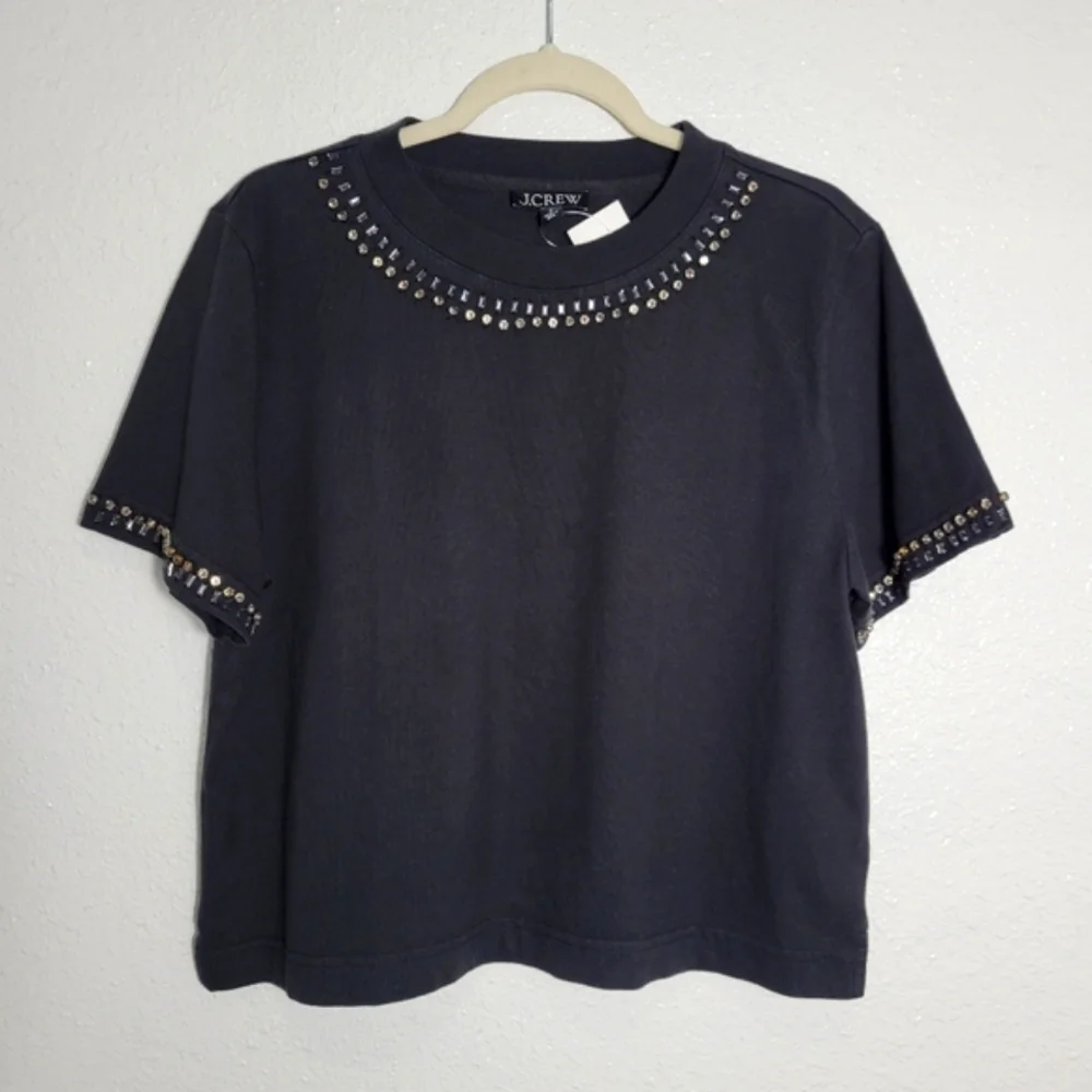 J Crew Relaxed Crystal Embellished Cropped T Shirt Size S CD118